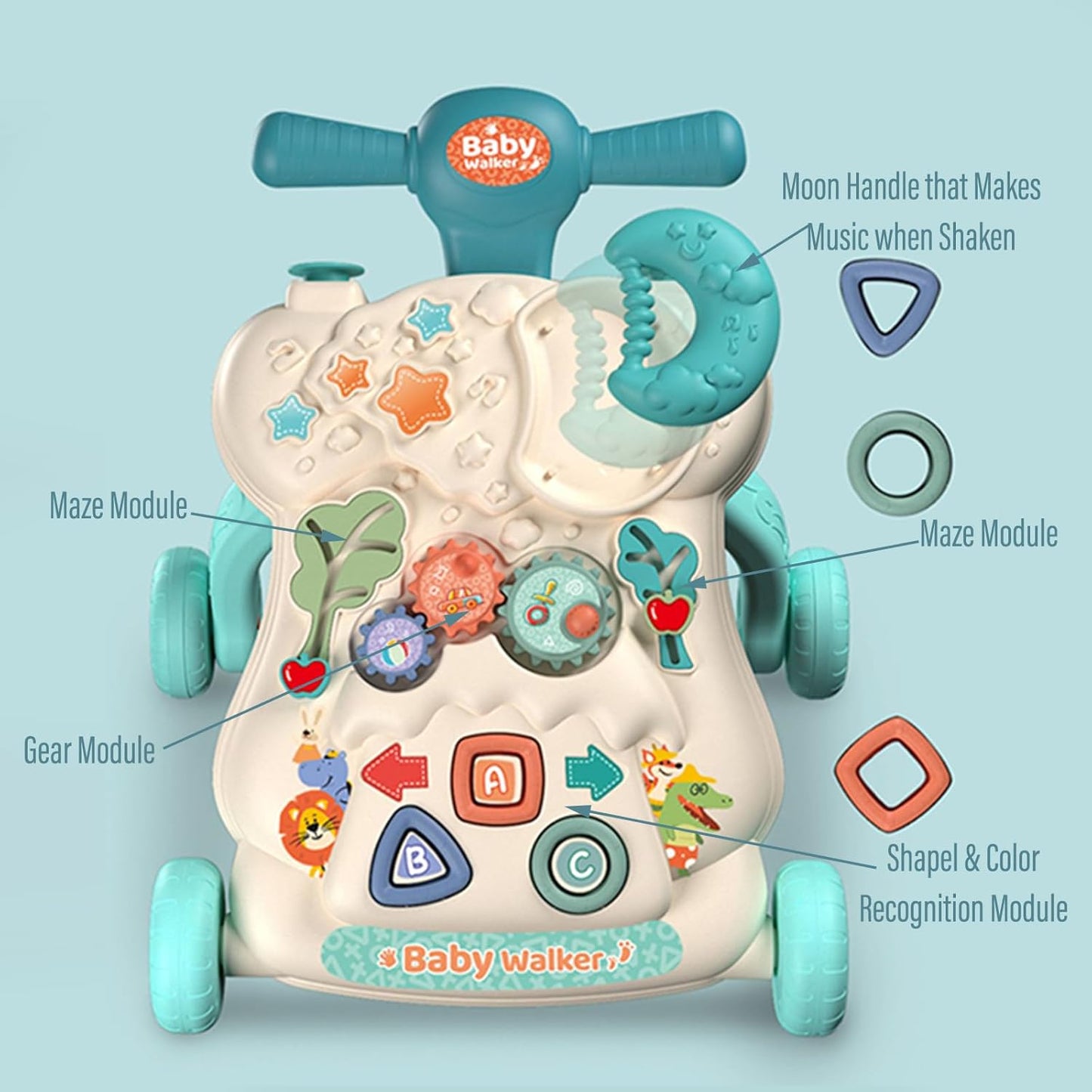 Baby Push Walker for Infant (Stroller, Star & Moon Red)