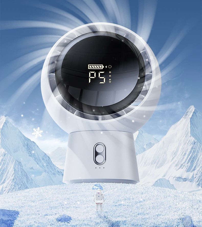 Mini Portable Bladeless Air Circulating Fan USB Rechargeable 5000mAh Table Fan(White)