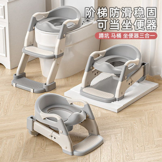 Potty Training Toilet Seat with Step Stool Ladder for Boys and Girls- Non-Slip Wide Step (Gray)