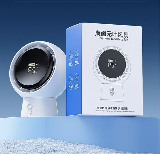 Mini Portable Bladeless Air Circulating Fan USB Rechargeable 5000mAh Table Fan(White)
